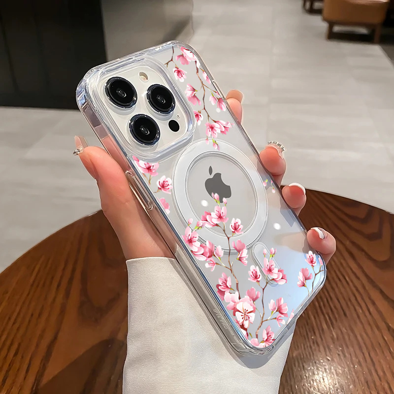 Phone Cases Magsafe - Luksusowe różowe etui z kwiatami INS